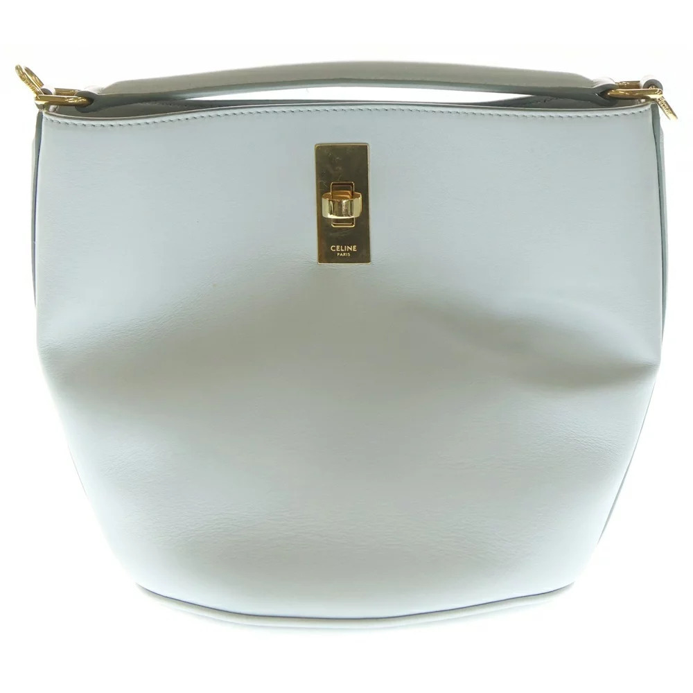 CELINE Teen Bucket Bag Handbag Shoulder Blue Leather